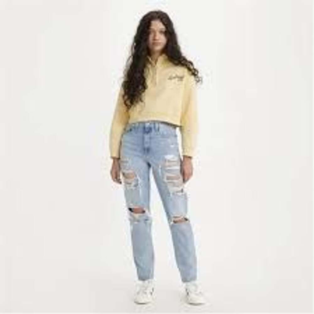 Levi's High Waisted Mom Jean Ripped Distressed Stretch Light Wash Size 29